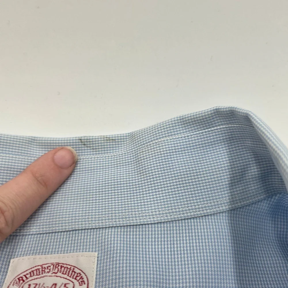 Brooks‎ Brothers 346 Mens 17.5 34/35 Blue Micro Check Non-Iron Button Down Shirt